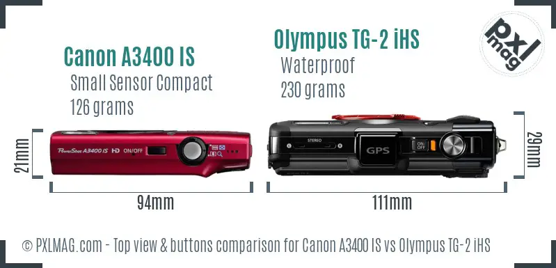 Canon A3400 IS vs Olympus TG-2 iHS top view buttons comparison