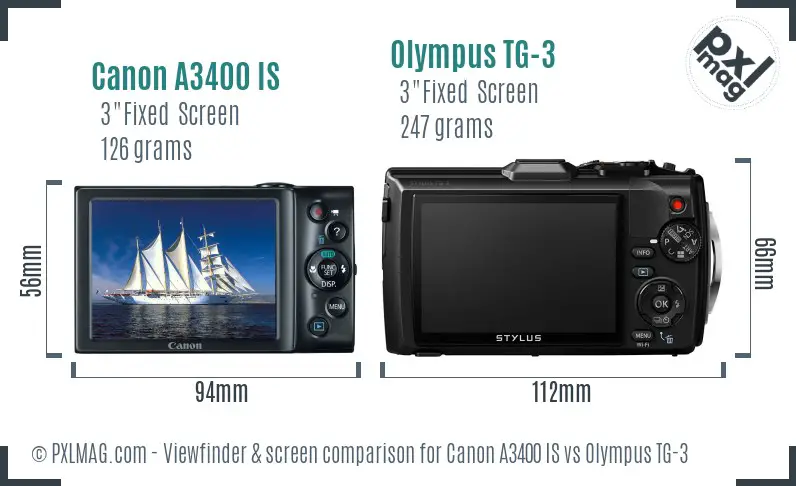 Canon A3400 IS vs Olympus TG-3 Screen and Viewfinder comparison