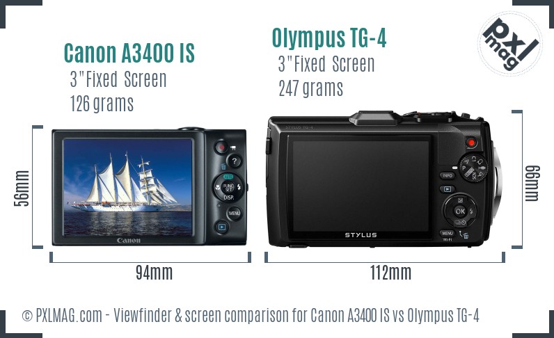 Canon A3400 IS vs Olympus TG-4 Screen and Viewfinder comparison