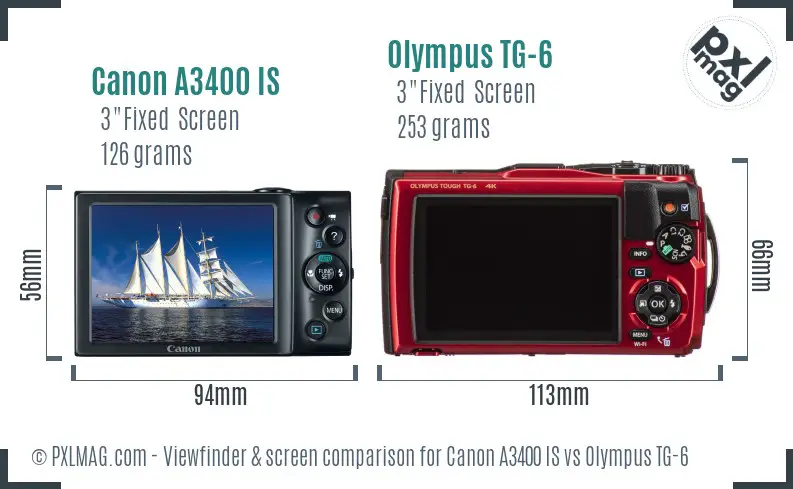 Canon A3400 IS vs Olympus TG-6 Screen and Viewfinder comparison