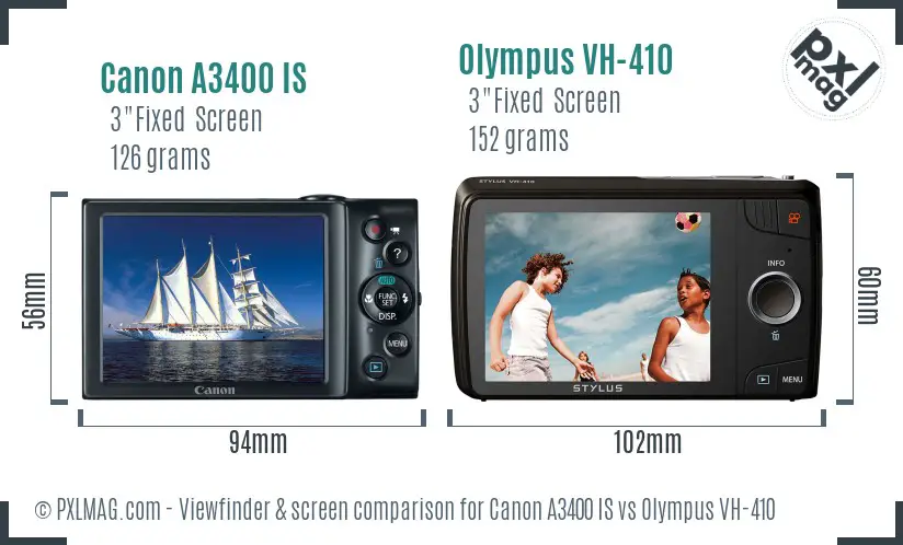 Canon A3400 IS vs Olympus VH-410 Screen and Viewfinder comparison Canon A3400 IS vs Olympus VH-410 Screen and Viewfinder comparison