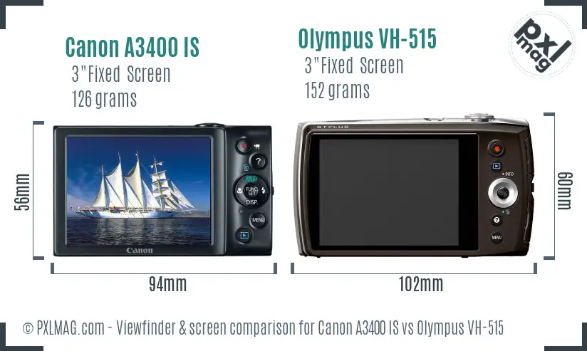 Canon A3400 IS vs Olympus VH-515 Screen and Viewfinder comparison
