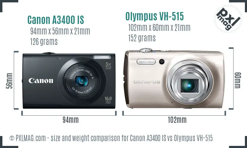 Canon A3400 IS vs Olympus VH-515 size comparison