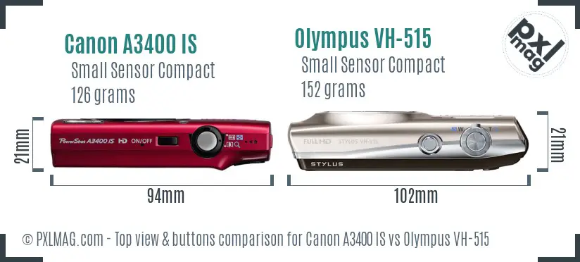 Canon A3400 IS vs Olympus VH-515 top view buttons comparison