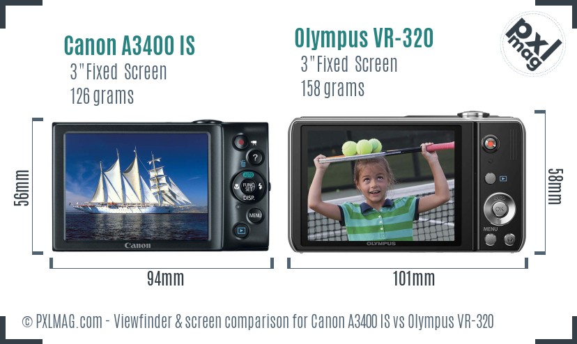 Canon A3400 IS vs Olympus VR-320 Screen and Viewfinder comparison