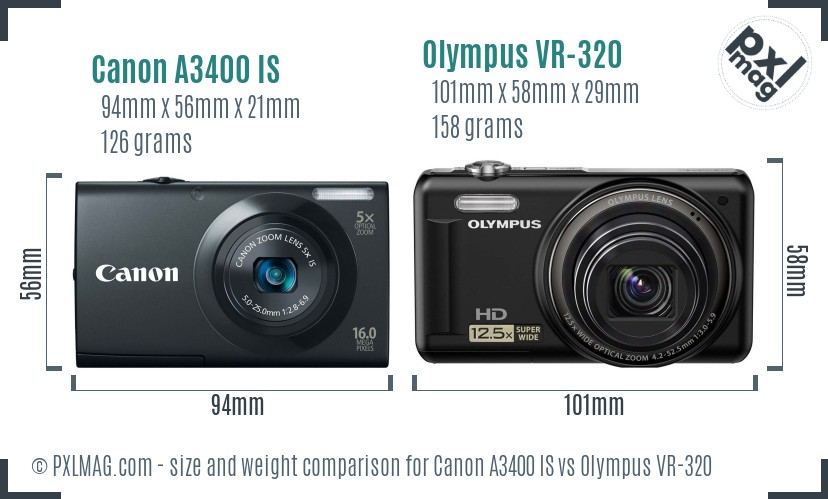 Canon A3400 IS vs Olympus VR-320 size comparison Canon A3400 IS vs Olympus VR-320 size comparison