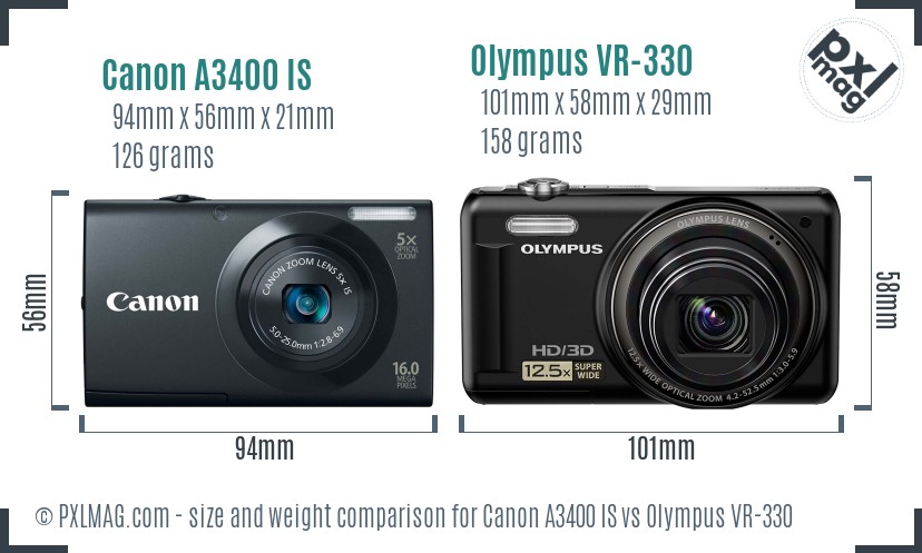 Canon A3400 IS vs Olympus VR-330 size comparison Canon A3400 IS vs Olympus VR-330 size comparison