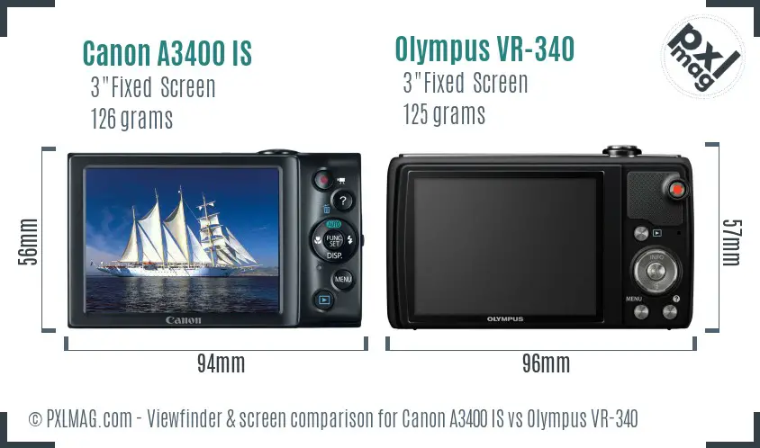 Canon A3400 IS vs Olympus VR-340 Screen and Viewfinder comparison Canon A3400 IS vs Olympus VR-340 Screen and Viewfinder comparison