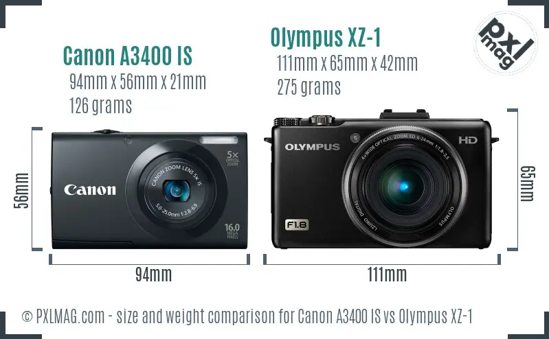 Canon A3400 IS vs Olympus XZ-1 size comparison