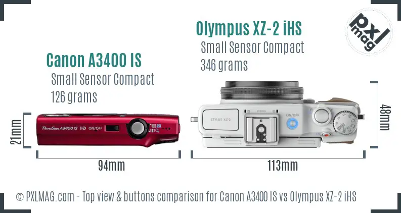 Canon A3400 IS vs Olympus XZ-2 iHS top view buttons comparison