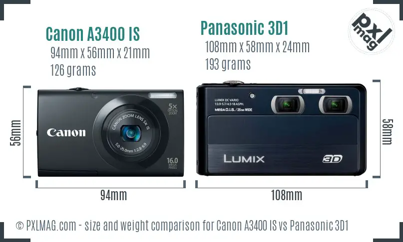 Canon A3400 IS vs Panasonic 3D1 size comparison