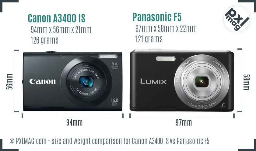 Canon A3400 IS vs Panasonic F5 size comparison Canon A3400 IS vs Panasonic F5 size comparison