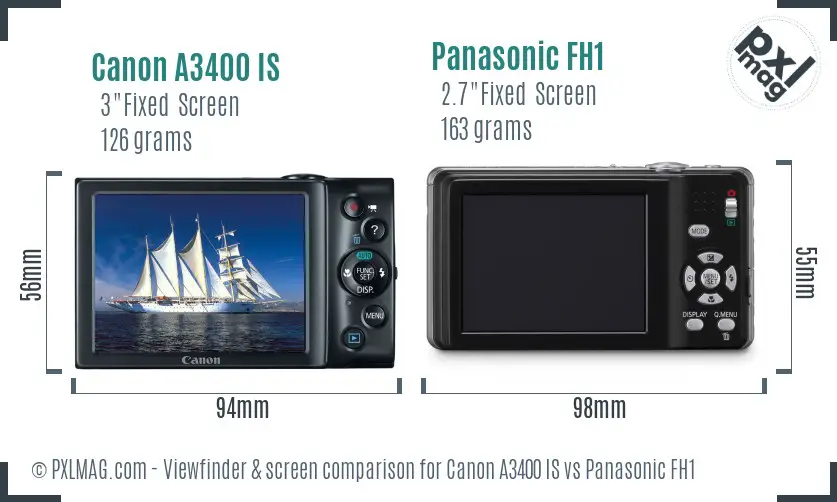 Canon A3400 IS vs Panasonic FH1 Screen and Viewfinder comparison Canon A3400 IS vs Panasonic FH1 Screen and Viewfinder comparison