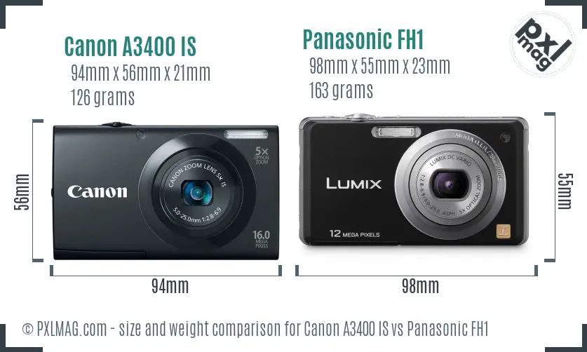 Canon A3400 IS vs Panasonic FH1 size comparison Canon A3400 IS vs Panasonic FH1 size comparison