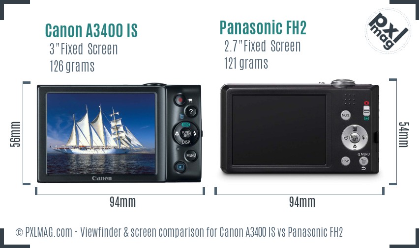 Canon A3400 IS vs Panasonic FH2 Screen and Viewfinder comparison