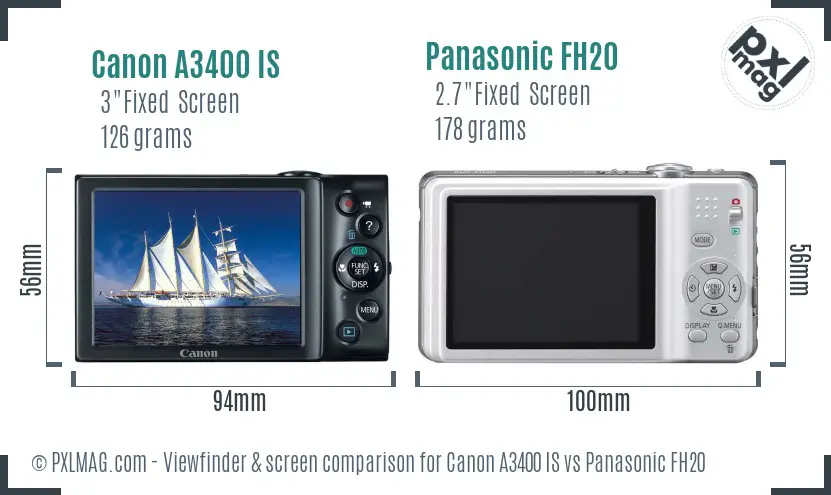 Canon A3400 IS vs Panasonic FH20 Screen and Viewfinder comparison