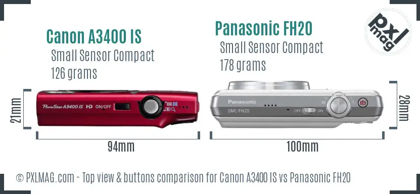 Canon A3400 IS vs Panasonic FH20 top view buttons comparison