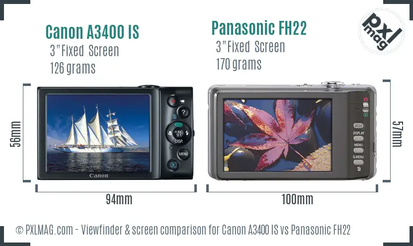 Canon A3400 IS vs Panasonic FH22 Screen and Viewfinder comparison