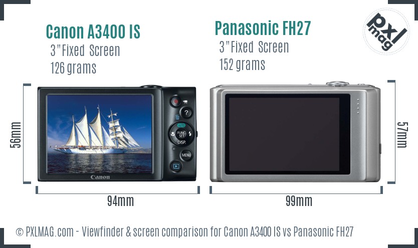 Canon A3400 IS vs Panasonic FH27 Screen and Viewfinder comparison