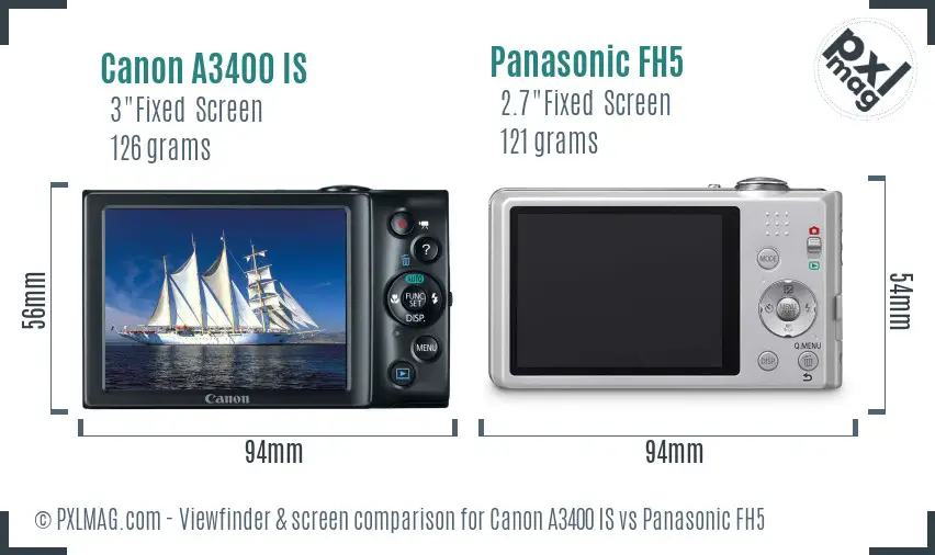 Canon A3400 IS vs Panasonic FH5 Screen and Viewfinder comparison