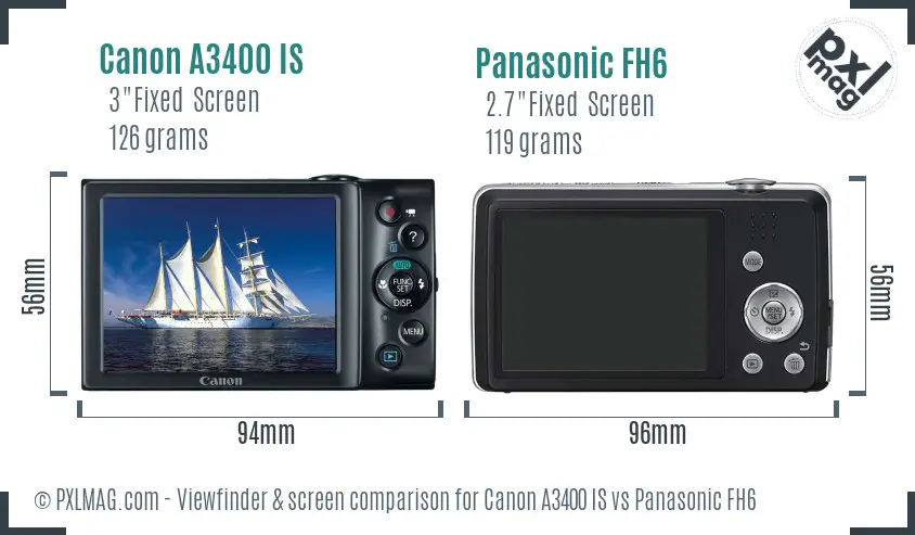 Canon A3400 IS vs Panasonic FH6 Screen and Viewfinder comparison Canon A3400 IS vs Panasonic FH6 Screen and Viewfinder comparison
