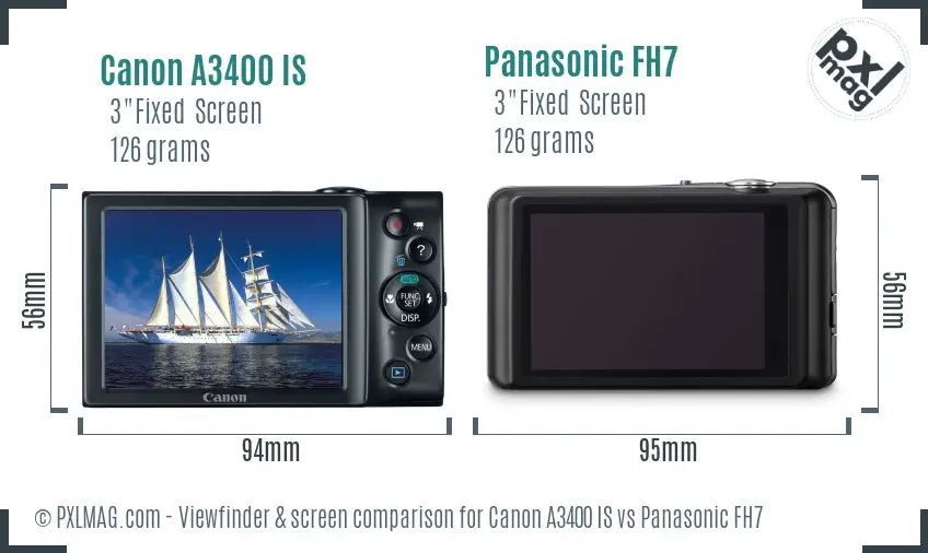 Canon A3400 IS vs Panasonic FH7 Screen and Viewfinder comparison