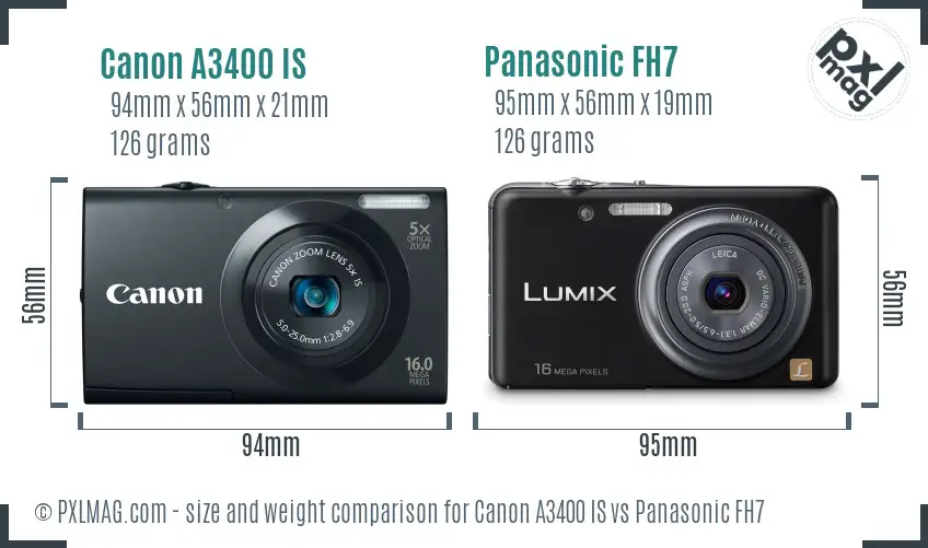Canon A3400 IS vs Panasonic FH7 size comparison Canon A3400 IS vs Panasonic FH7 size comparison