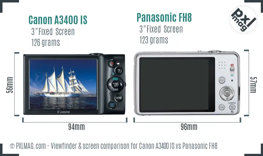 Canon A3400 IS vs Panasonic FH8 Screen and Viewfinder comparison Canon A3400 IS vs Panasonic FH8 Screen and Viewfinder comparison