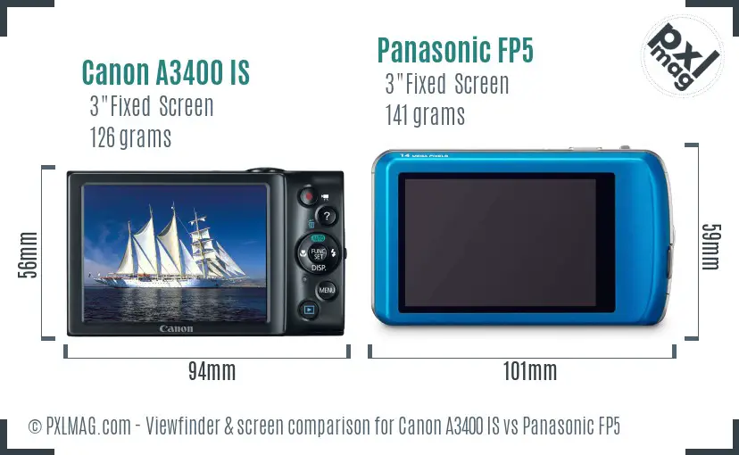 Canon A3400 IS vs Panasonic FP5 Screen and Viewfinder comparison