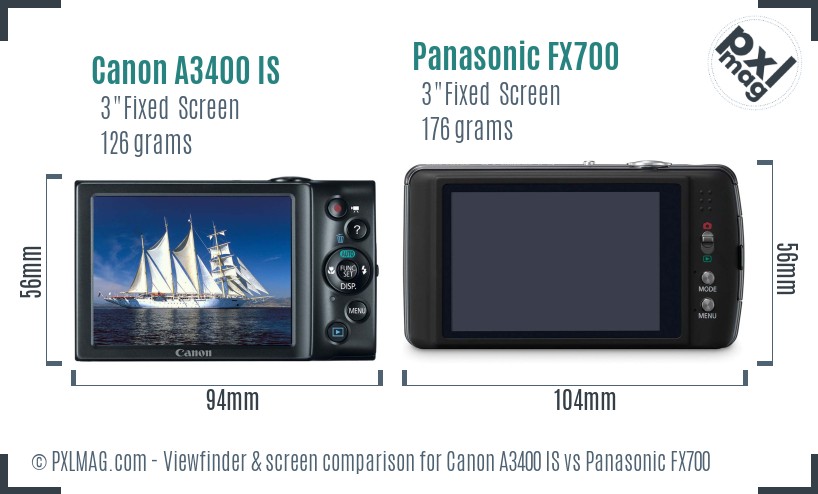 Canon A3400 IS vs Panasonic FX700 Screen and Viewfinder comparison