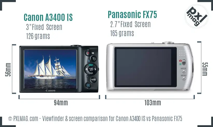 Canon A3400 IS vs Panasonic FX75 Screen and Viewfinder comparison
