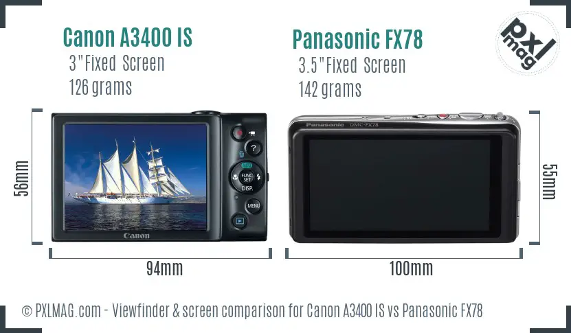 Canon A3400 IS vs Panasonic FX78 Screen and Viewfinder comparison Canon A3400 IS vs Panasonic FX78 Screen and Viewfinder comparison