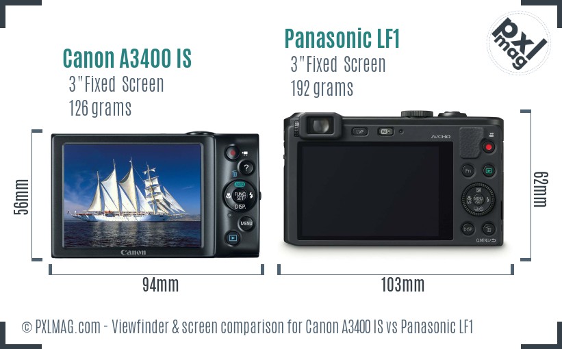 Canon A3400 IS vs Panasonic LF1 Screen and Viewfinder comparison