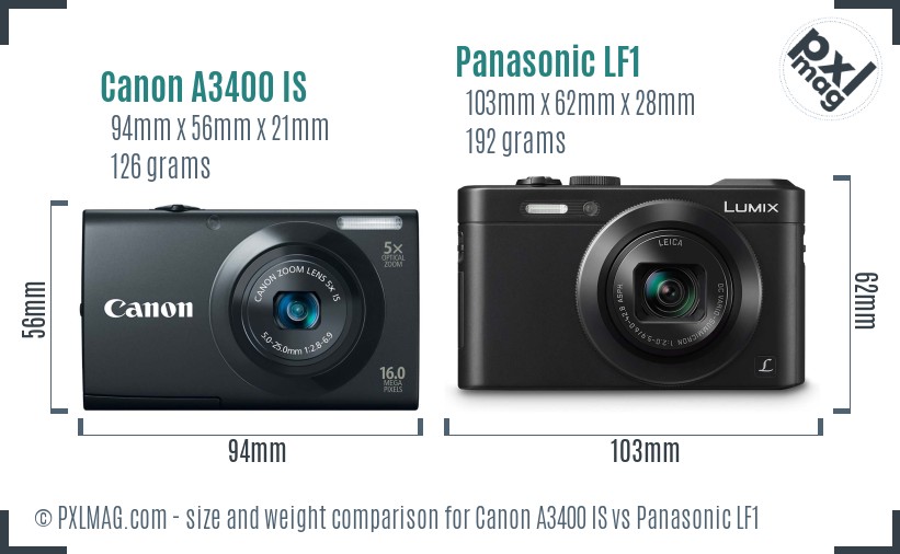Canon A3400 IS vs Panasonic LF1 size comparison Canon A3400 IS vs Panasonic LF1 size comparison