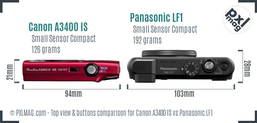 Canon A3400 IS vs Panasonic LF1 top view buttons comparison