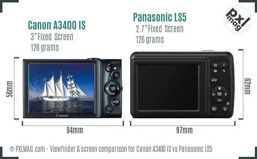 Canon A3400 IS vs Panasonic LS5 Screen and Viewfinder comparison Canon A3400 IS vs Panasonic LS5 Screen and Viewfinder comparison
