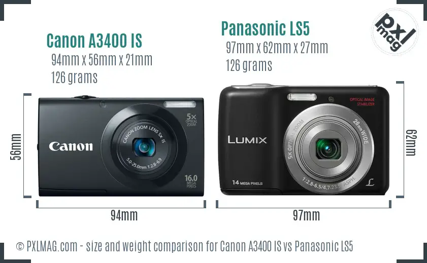 Canon A3400 IS vs Panasonic LS5 size comparison Canon A3400 IS vs Panasonic LS5 size comparison