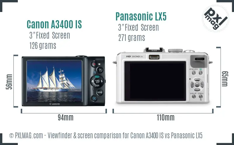 Canon A3400 IS vs Panasonic LX5 Screen and Viewfinder comparison Canon A3400 IS vs Panasonic LX5 Screen and Viewfinder comparison