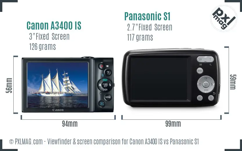Canon A3400 IS vs Panasonic S1 Screen and Viewfinder comparison