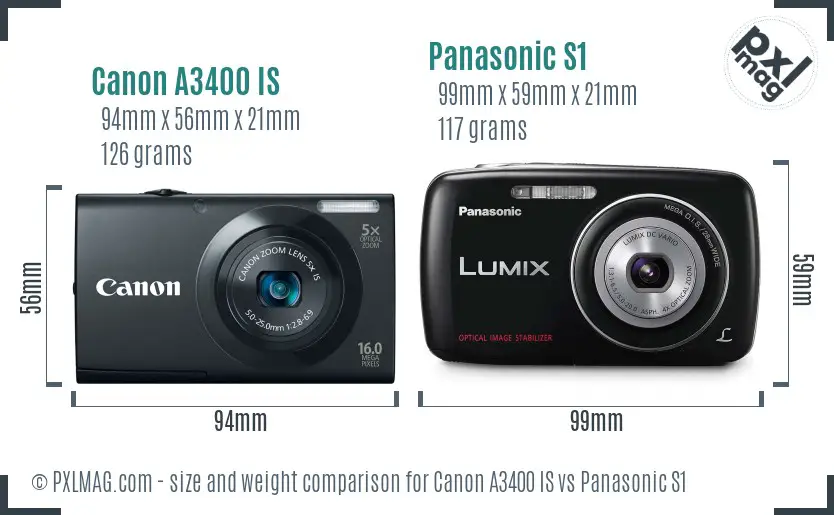 Canon A3400 IS vs Panasonic S1 size comparison