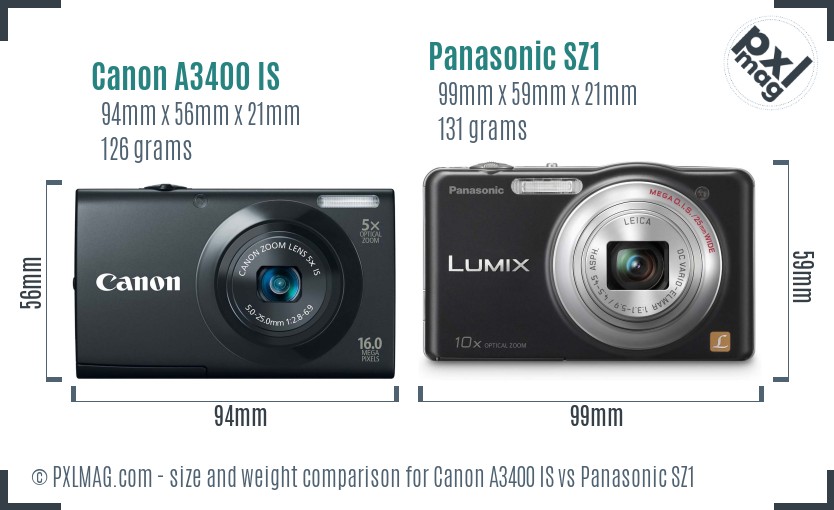 Canon A3400 IS vs Panasonic SZ1 size comparison Canon A3400 IS vs Panasonic SZ1 size comparison