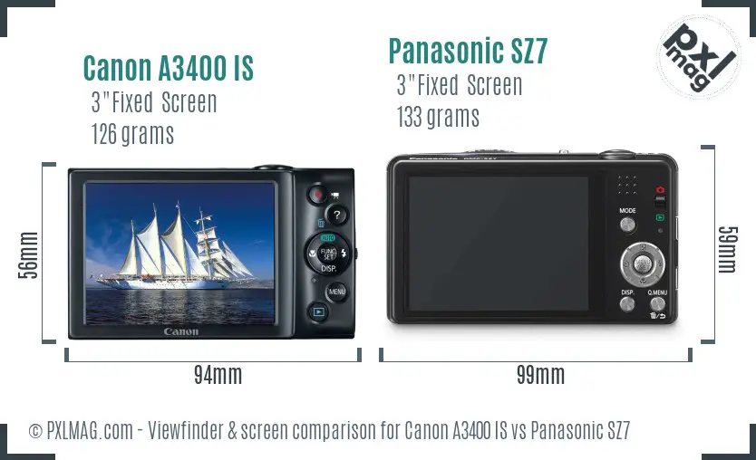 Canon A3400 IS vs Panasonic SZ7 Screen and Viewfinder comparison Canon A3400 IS vs Panasonic SZ7 Screen and Viewfinder comparison