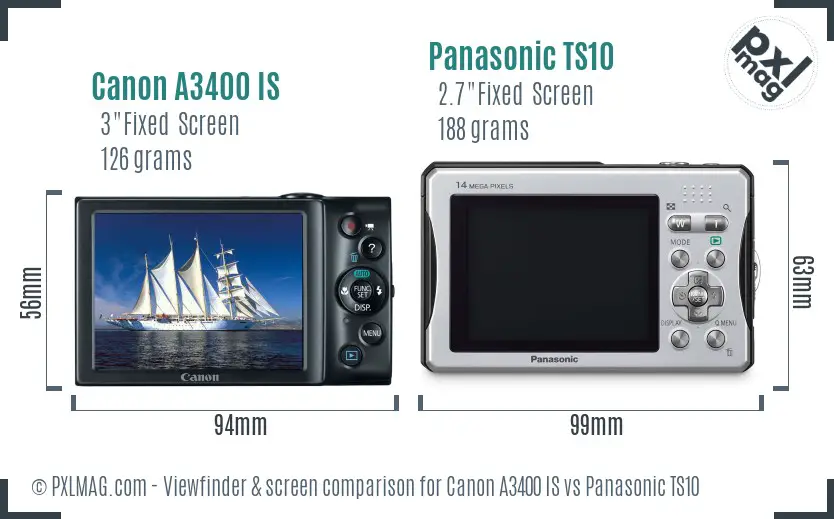 Canon A3400 IS vs Panasonic TS10 Screen and Viewfinder comparison Canon A3400 IS vs Panasonic TS10 Screen and Viewfinder comparison