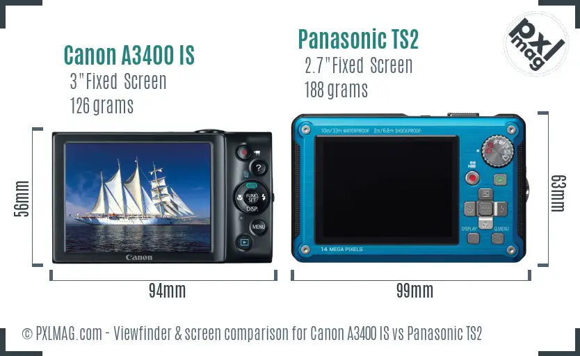 Canon A3400 IS vs Panasonic TS2 Screen and Viewfinder comparison