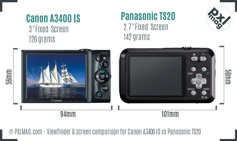 Canon A3400 IS vs Panasonic TS20 Screen and Viewfinder comparison