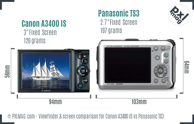 Canon A3400 IS vs Panasonic TS3 Screen and Viewfinder comparison Canon A3400 IS vs Panasonic TS3 Screen and Viewfinder comparison