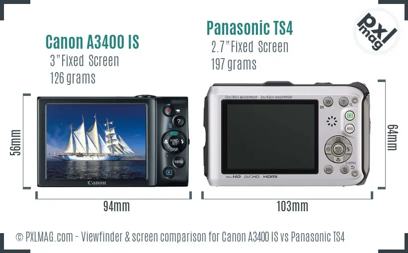 Canon A3400 IS vs Panasonic TS4 Screen and Viewfinder comparison Canon A3400 IS vs Panasonic TS4 Screen and Viewfinder comparison