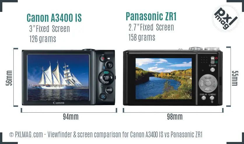 Canon A3400 IS vs Panasonic ZR1 Screen and Viewfinder comparison