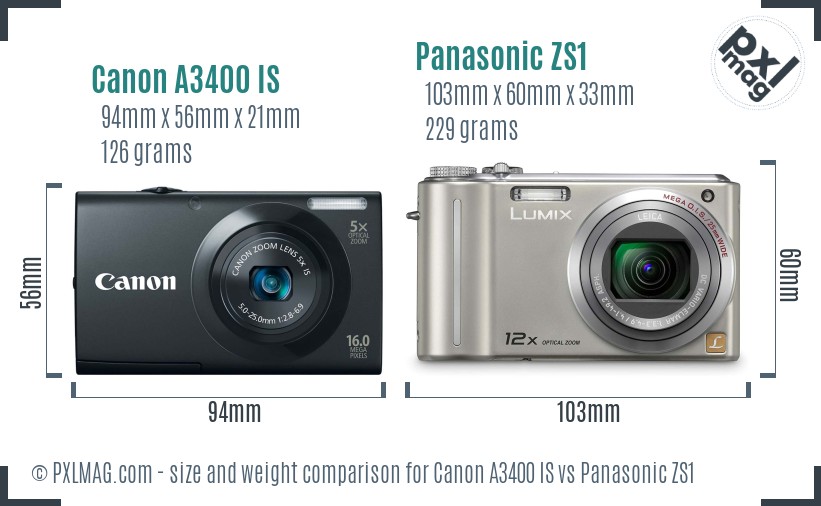 Canon A3400 IS vs Panasonic ZS1 size comparison Canon A3400 IS vs Panasonic ZS1 size comparison