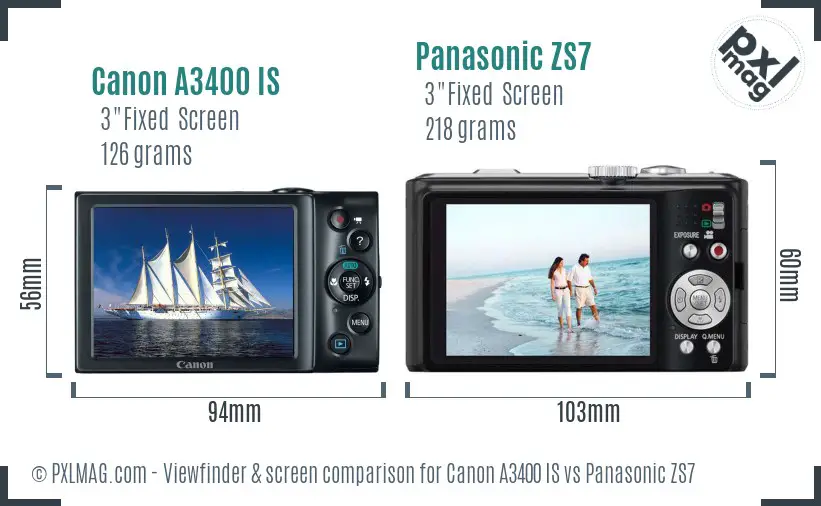 Canon A3400 IS vs Panasonic ZS7 Screen and Viewfinder comparison